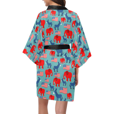 Donkey Red Elephant Pattern Print Design 03 Women's Short Kimono