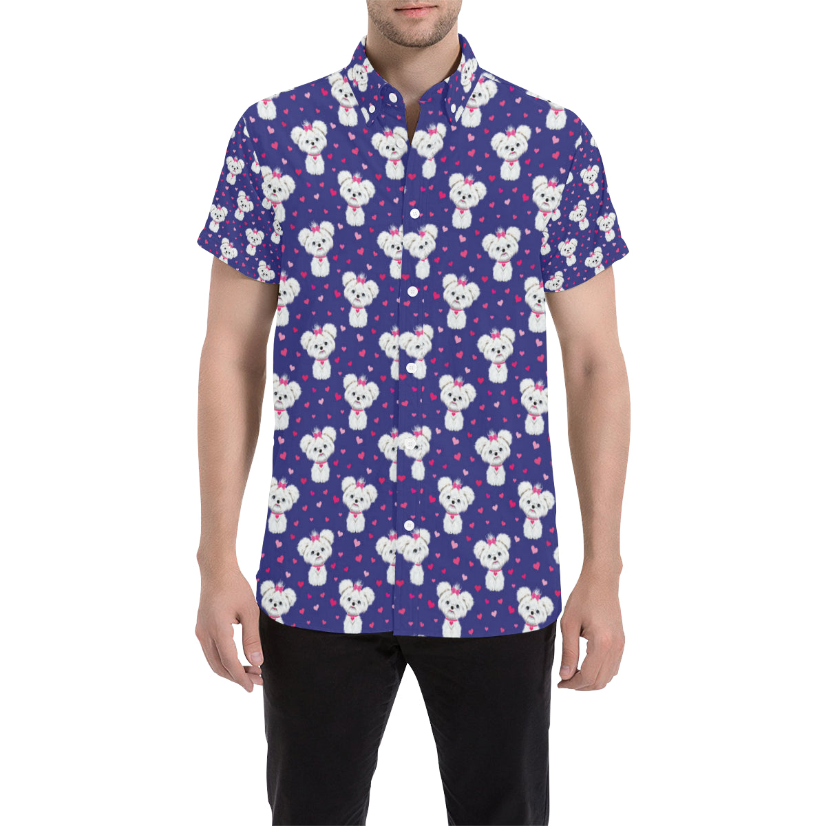 Maltese Pattern Print Design 02 Men's Short Sleeve Button Up Shirt