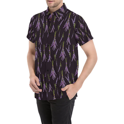 Lavender Pattern Print Design LV05 Men's Short Sleeve Button Up Shirt