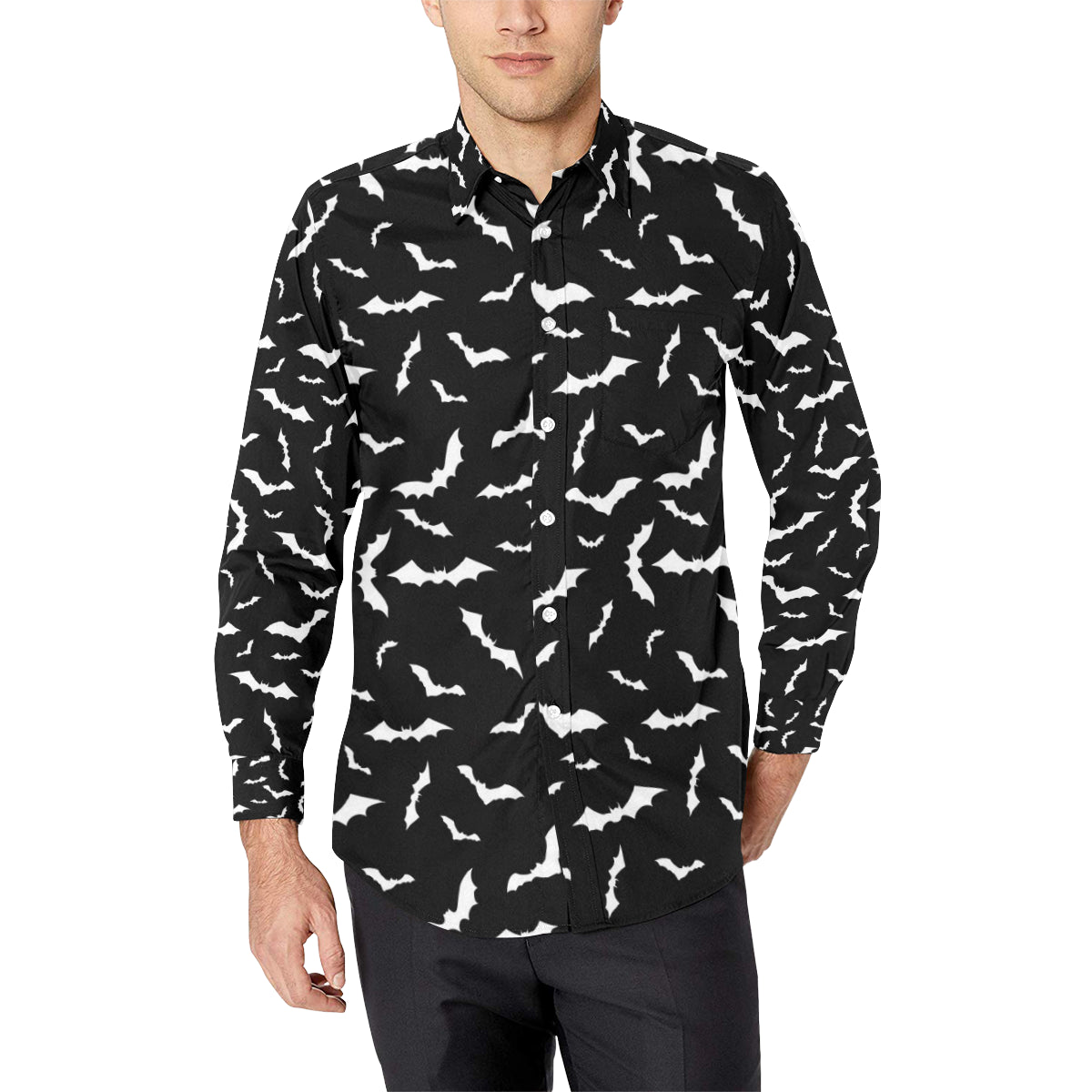Bat Pattern Print Design 05 Men's Long Sleeve Shirt