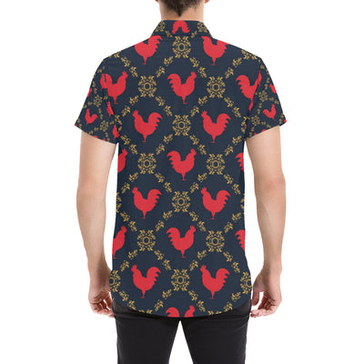 Rooster Pattern Print Design A02 Men's Short Sleeve Button Up Shirt