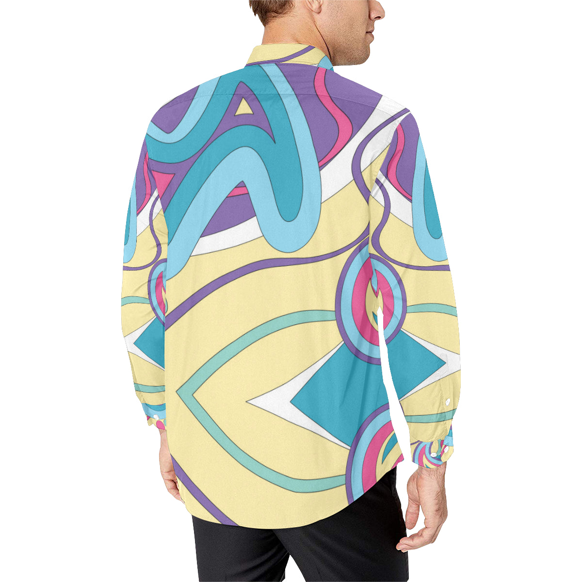 Funky Retro Pattern Print Design A01 Men's Long Sleeve Shirt