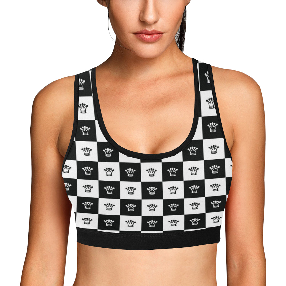 Checkered Flag Crown Pattern Sports Bra