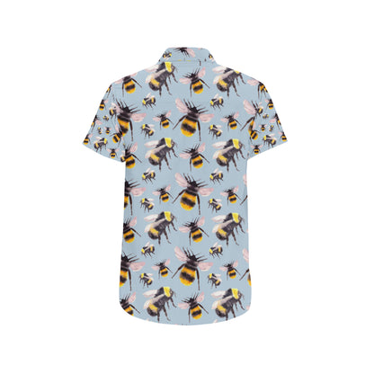 Bee Pattern Print Design BEE08 Men's Short Sleeve Button Up Shirt