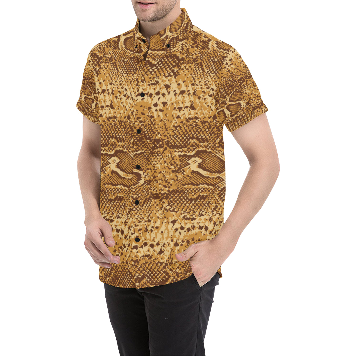 Python Brown Pattern Print Design A03 Men's Short Sleeve Button Up Shirt