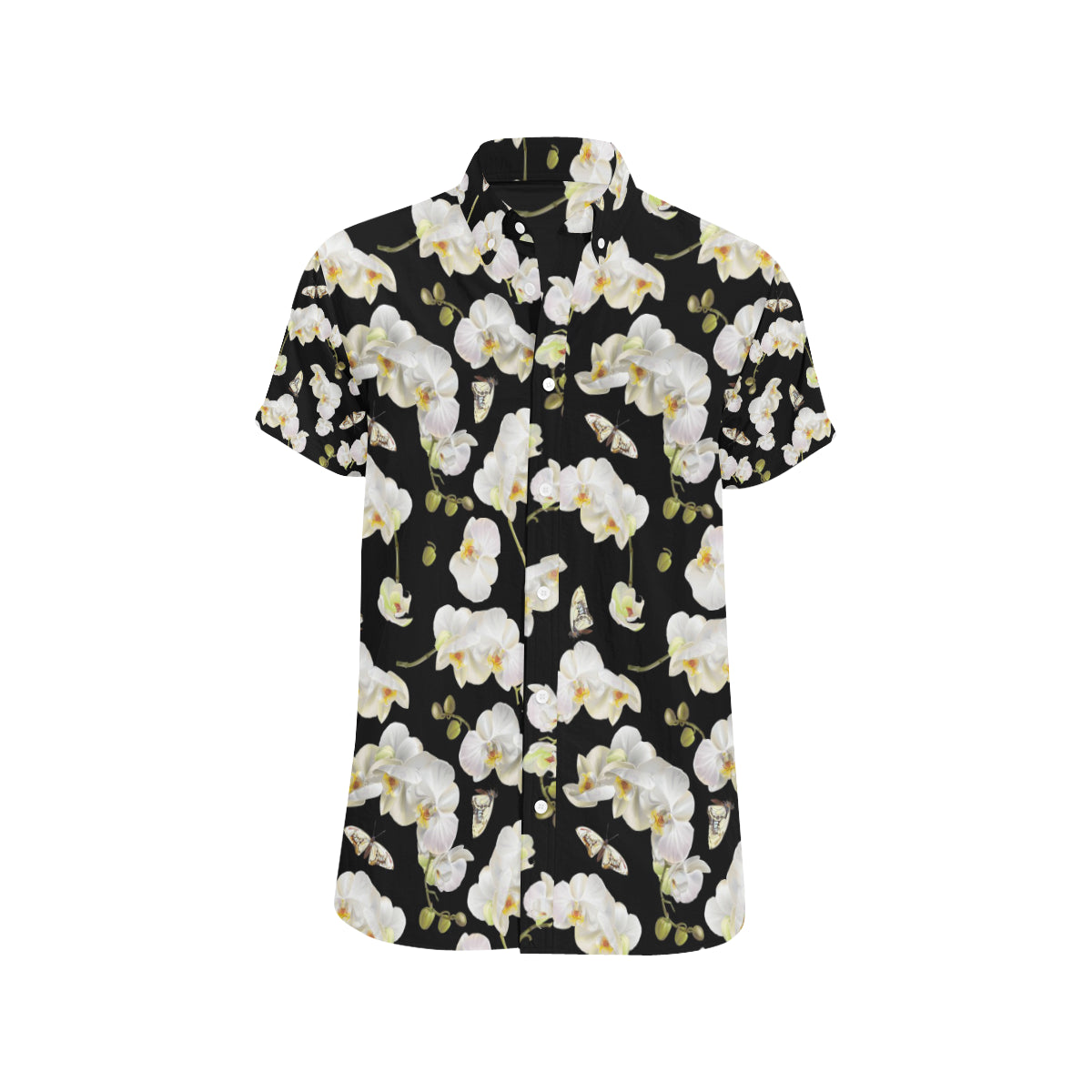 Orchid White Pattern Print Design OR011 Men's Short Sleeve Button Up Shirt