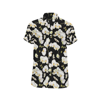 Orchid White Pattern Print Design OR011 Men's Short Sleeve Button Up Shirt