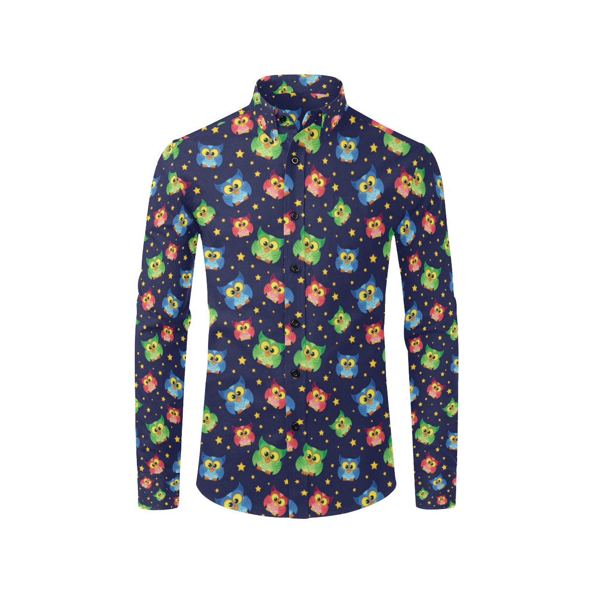 Owl with Star Themed Design Print Men's Long Sleeve Shirt
