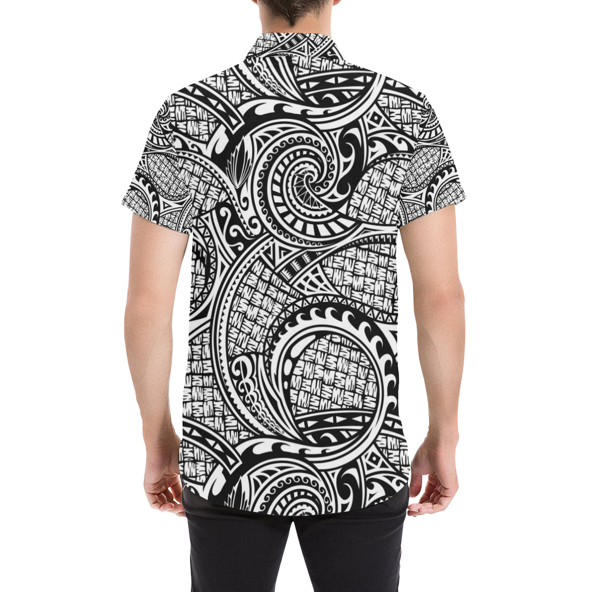 Polynesian Tribal Pattern Men's Short Sleeve Button Up Shirt
