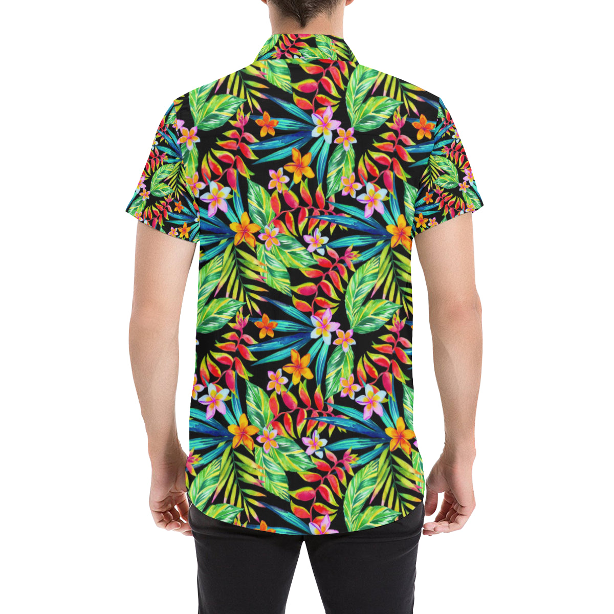 Heliconia Pattern Print Design HL09 Men's Short Sleeve Button Up Shirt