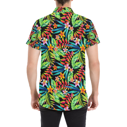 Heliconia Pattern Print Design HL09 Men's Short Sleeve Button Up Shirt