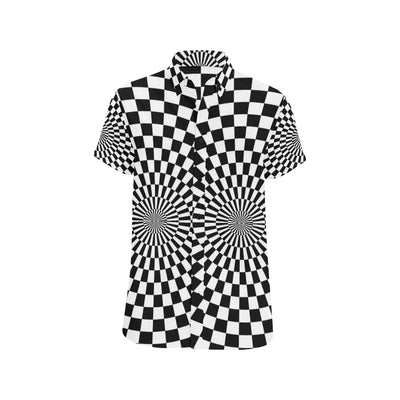 Checkered Flag Optical illusion Men's Short Sleeve Button Up Shirt