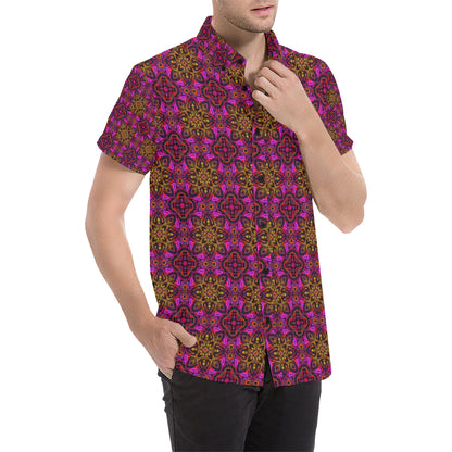 kaleidoscope Abstract Print Design Men's Short Sleeve Button Up Shirt