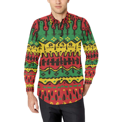 Rasta Pattern Print Design A01 Men's Long Sleeve Shirt