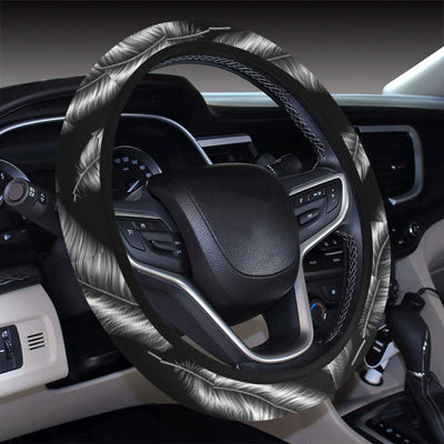 Feather Black White Design Print Steering Wheel Cover with Elastic Edge