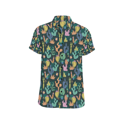 Cactus Pattern Print Design 05 Men's Short Sleeve Button Up Shirt