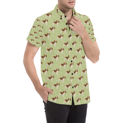 Beagle Pattern Print Design 07 Men's Short Sleeve Button Up Shirt