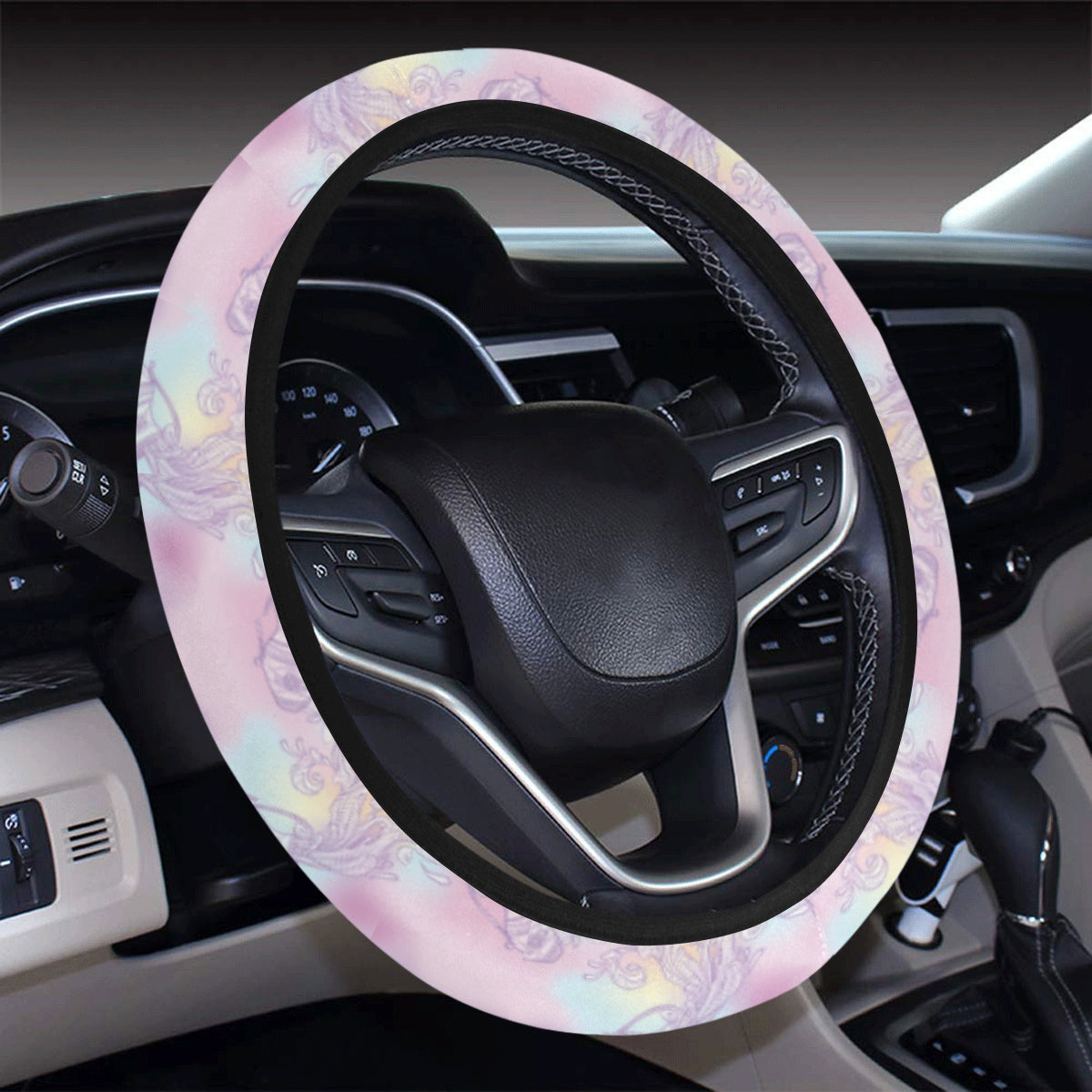 Aquarius Zodiac Pattern Print Design 01 Steering Wheel Cover with Elastic Edge