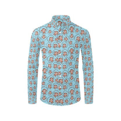 Monkey Cute Design Themed Print Men's Long Sleeve Shirt
