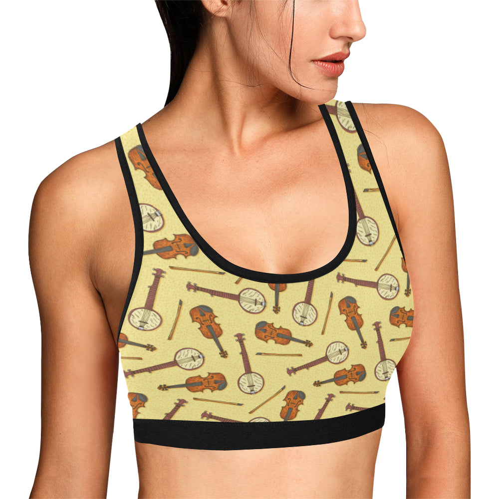 Banjo Violin Pattern Print Design 01 Sports Bra