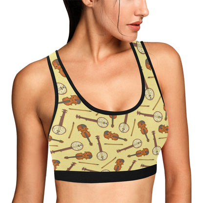 Banjo Violin Pattern Print Design 01 Sports Bra