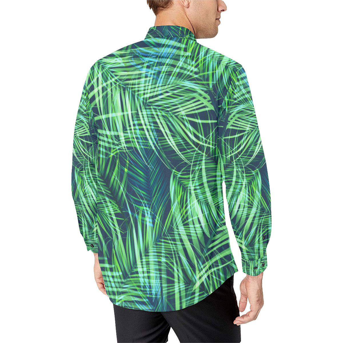 Palm Leaves Pattern Print Design PL02 Men's Long Sleeve Shirt