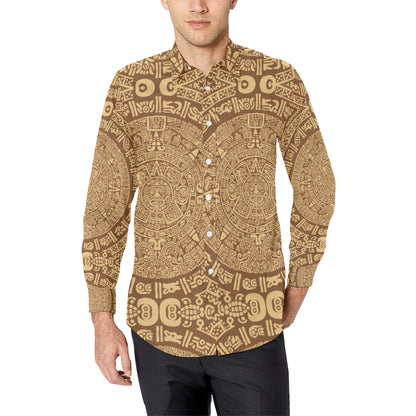 Mayan Pattern Print Design 01 Men's Long Sleeve Shirt