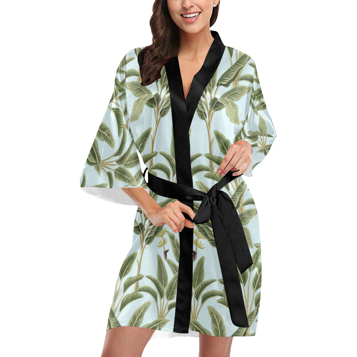 Banana Leaf Pattern Print Design BL03 Women's Short Kimono