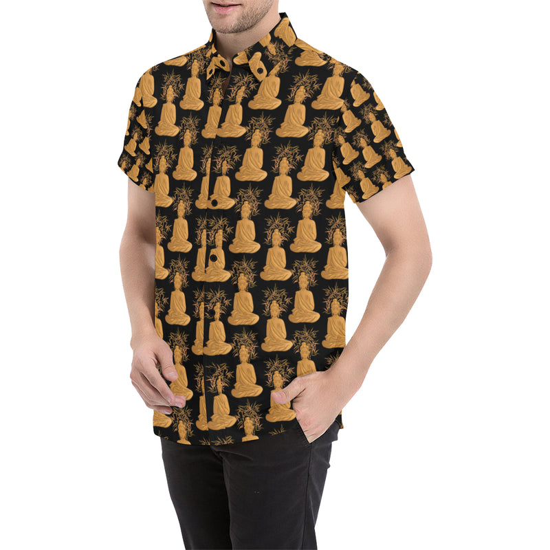 Buddha Pattern Print Design 01 Men's Short Sleeve Button Up Shirt