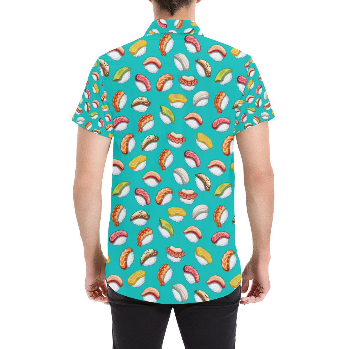 Sushi Themed Print Men's Short Sleeve Button Up Shirt