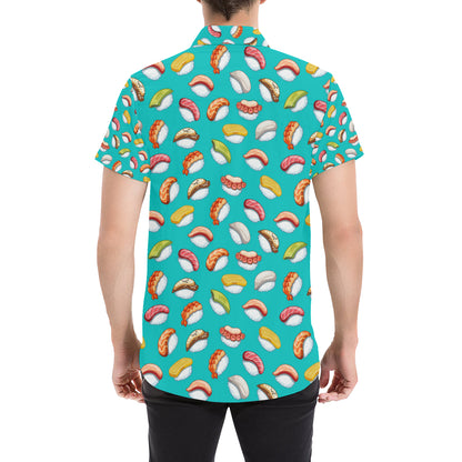 Sushi Themed Print Men's Short Sleeve Button Up Shirt