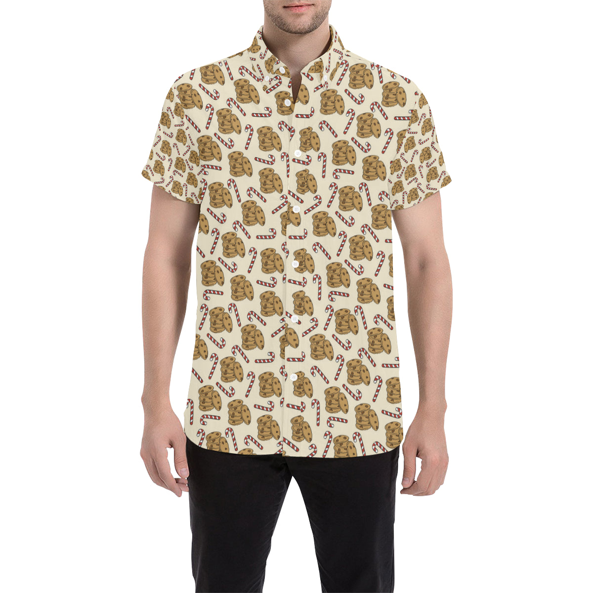 Cookie Pattern Print Design 04 Men's Short Sleeve Button Up Shirt