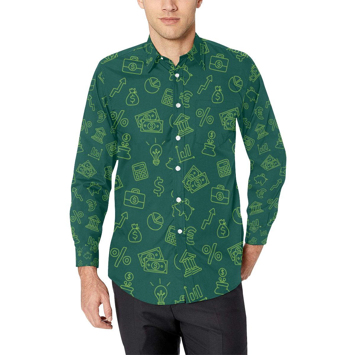 Accounting Financial Pattern Print Design 02 Men's Long Sleeve Shirt
