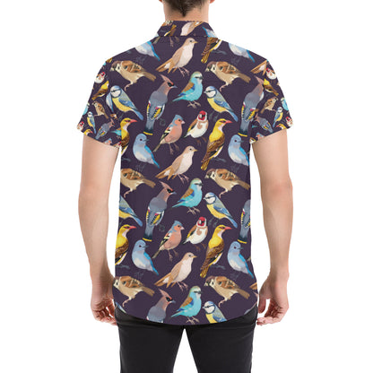 Bird Cute Print Pattern Men's Short Sleeve Button Up Shirt