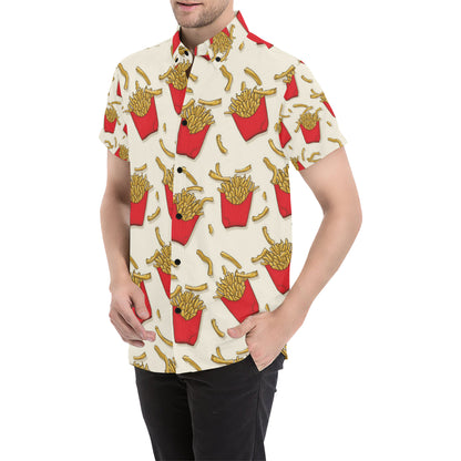 French Fried Pattern Print Design 01 Men's Short Sleeve Button Up Shirt