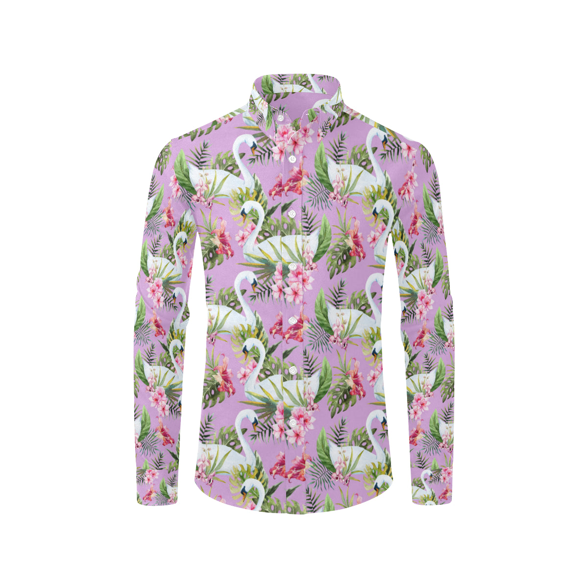 Swan with Flower Pattern Print Design 01 Men's Long Sleeve Shirt
