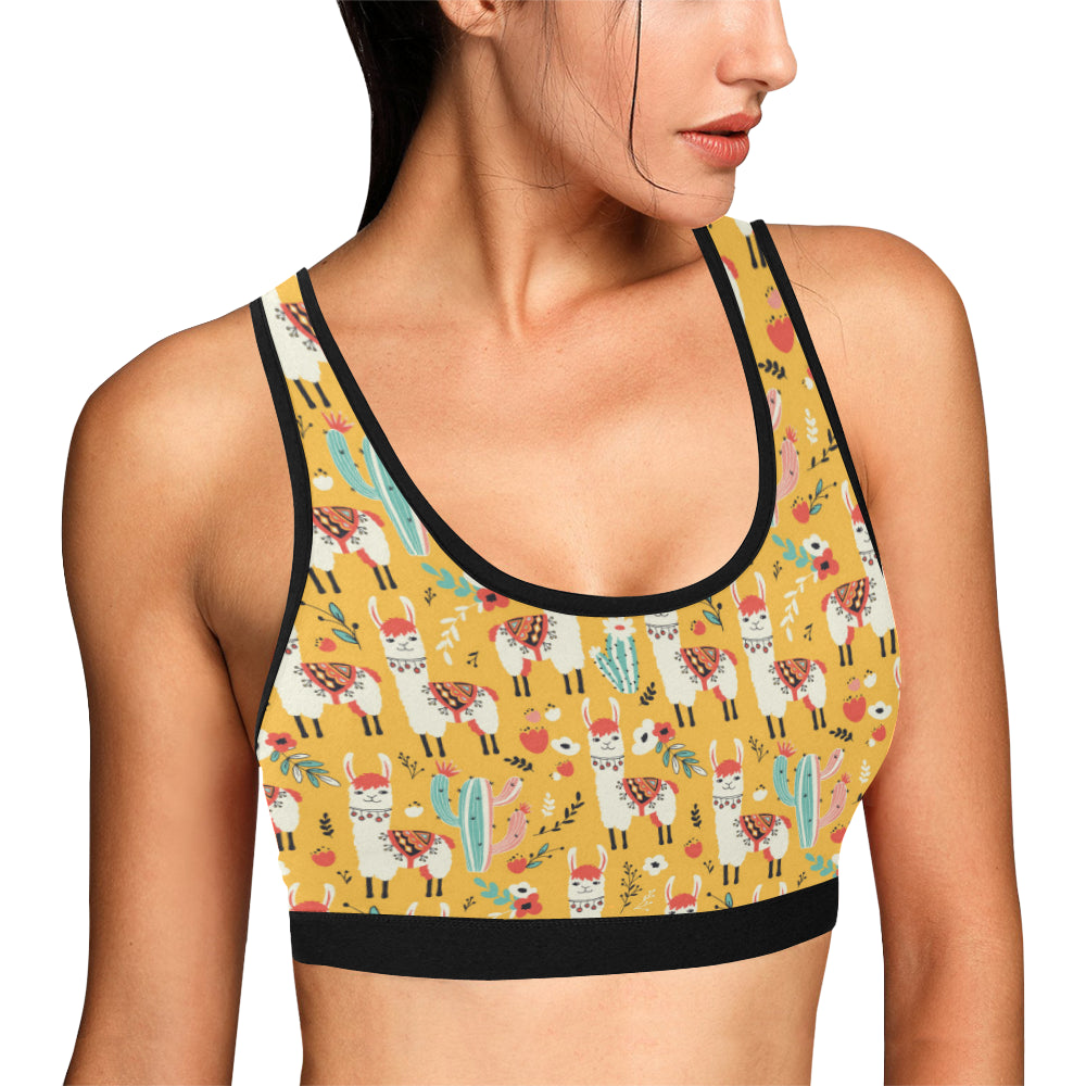 Llama Cute Themed Print Sports Bra