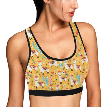Llama Cute Themed Print Sports Bra