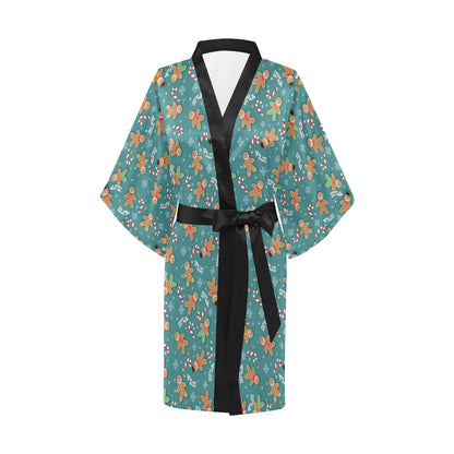 Gingerbread Pattern Print Design 05 Women's Short Kimono