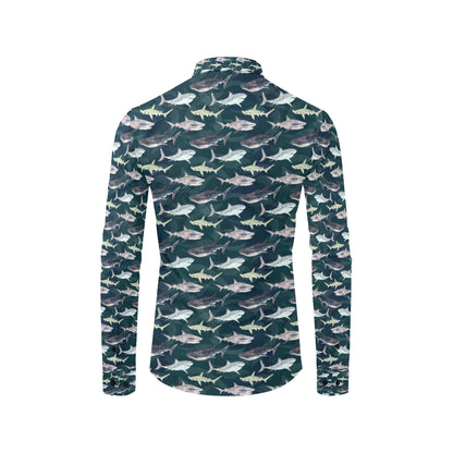 Shark Pattern Print Men's Long Sleeve Shirt
