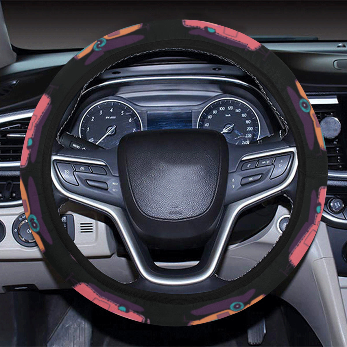 Camper Camping Pattern Steering Wheel Cover with Elastic Edge