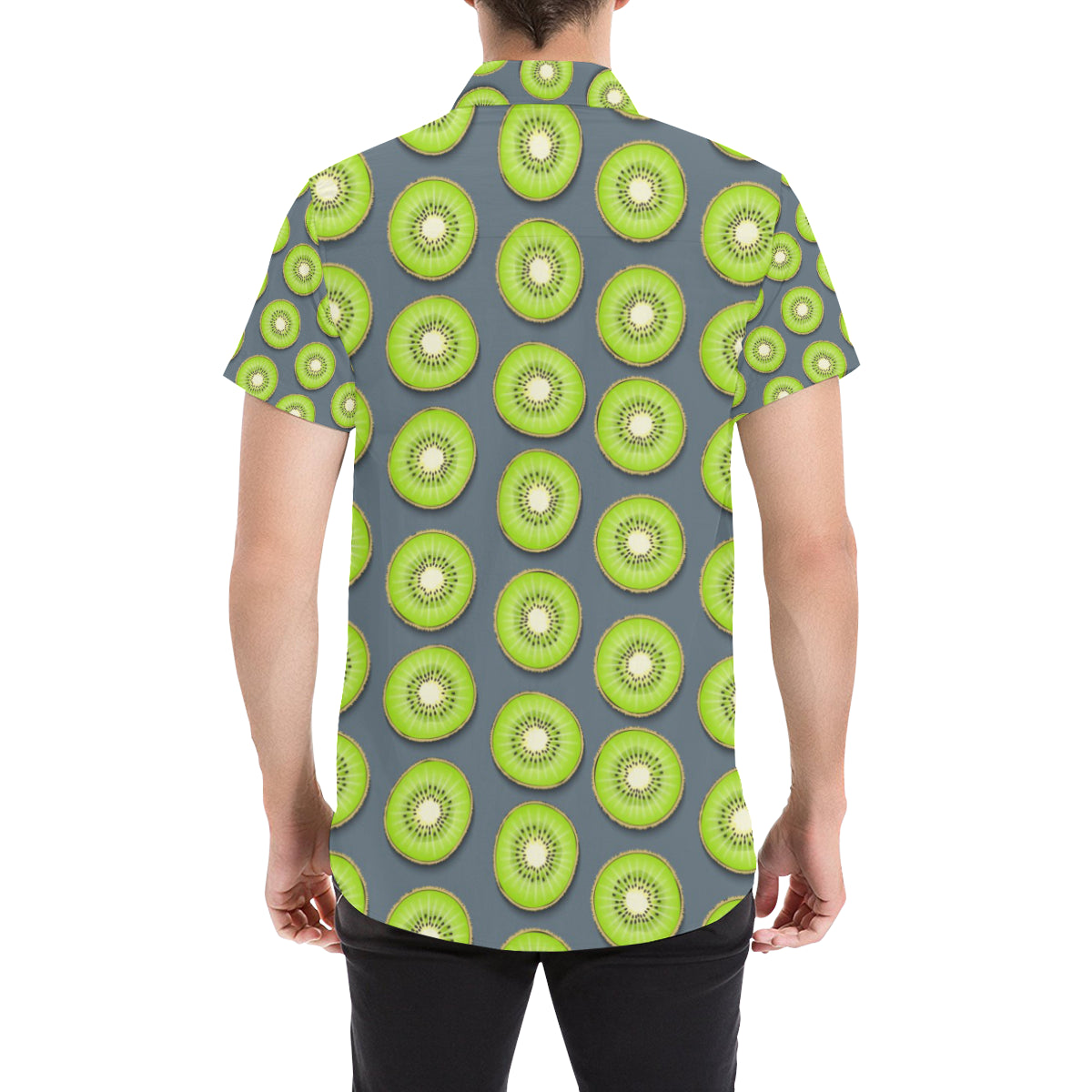 Kiwi Pattern Print Design KW06 Men's Short Sleeve Button Up Shirt