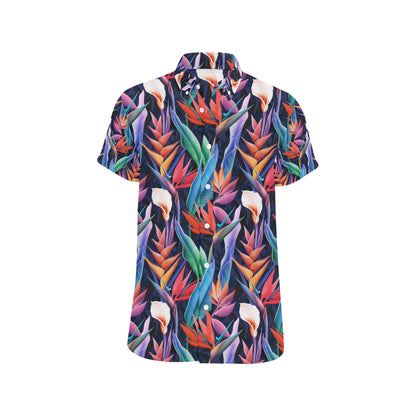 Tropical Flower Pattern Print Design TF023 Men's Short Sleeve Button Up Shirt