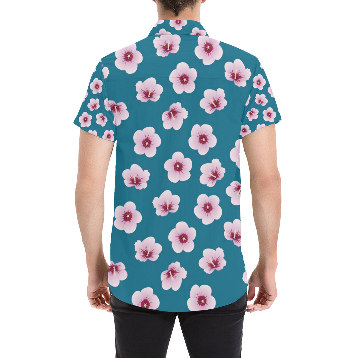 Cherry Blossom Pattern Print Design CB08 Men's Short Sleeve Button Up Shirt