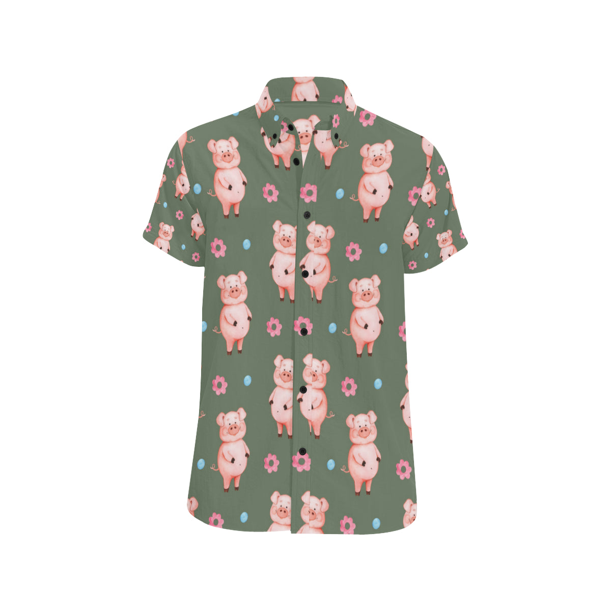 Pig Pattern Print Design 03 Men's Short Sleeve Button Up Shirt