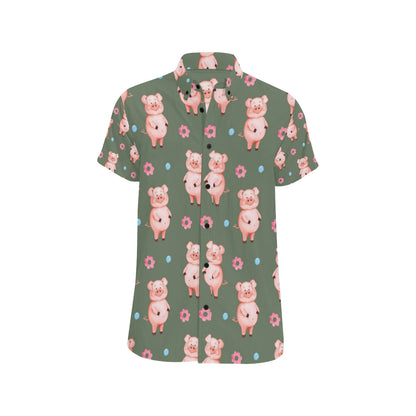 Pig Pattern Print Design 03 Men's Short Sleeve Button Up Shirt