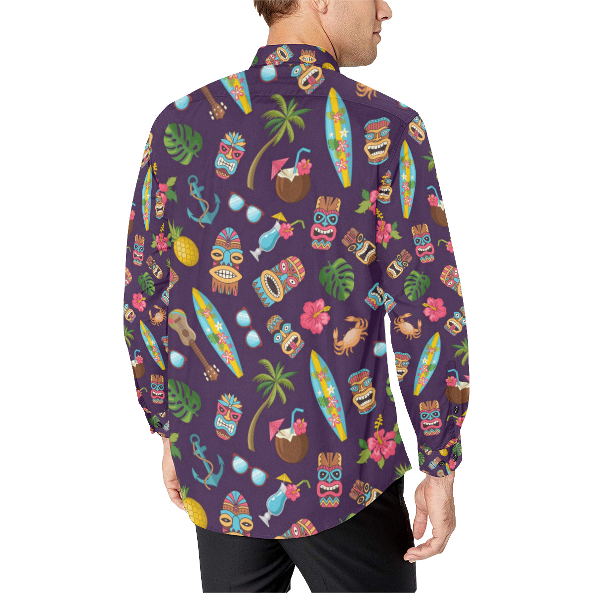 Hawaiian Themed Pattern Print Design H024 Men's Long Sleeve Shirt