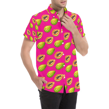 Papaya Pattern Print Design PP02 Men's Short Sleeve Button Up Shirt