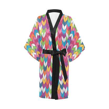 Knit Pattern Print Design 01 Women's Short Kimono