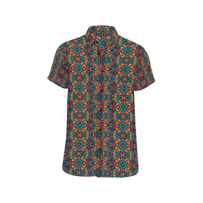 Ethnic Style Print Pattern Men's Short Sleeve Button Up Shirt